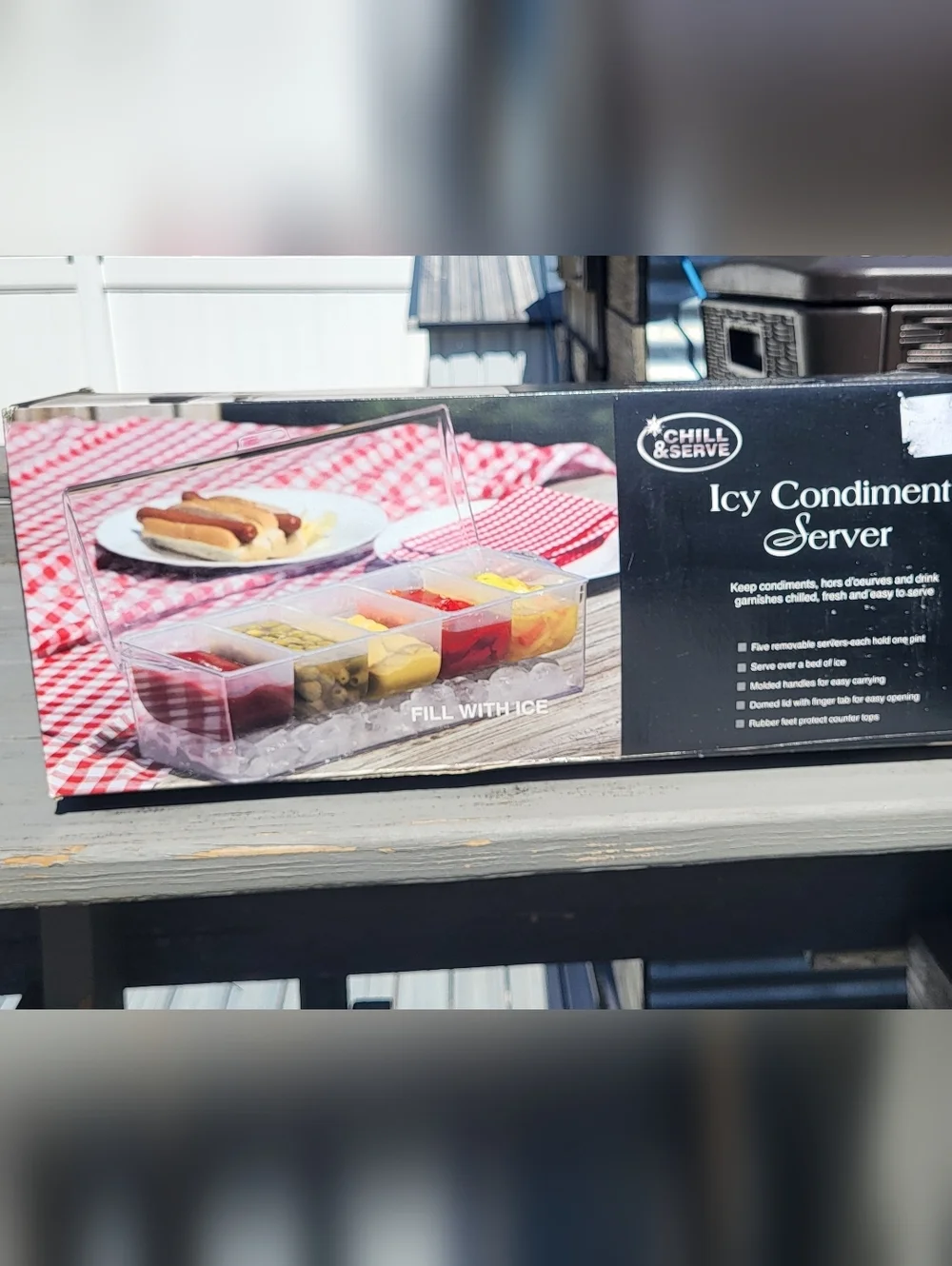 Ice Cooled Condiment Serving Container Chilled Garnish Tray with 5 Compartments